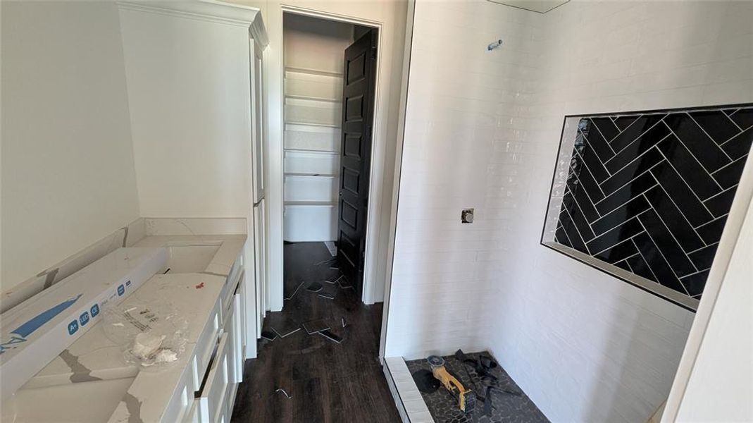 Bathroom with wood finished floors