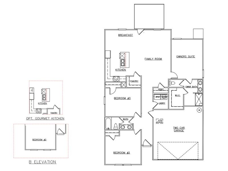 2D floor plan layout for the Burton - Single Family Homes by Dream Finders Homes in Evergreen Hills, Piedmont, SC (Image 3).