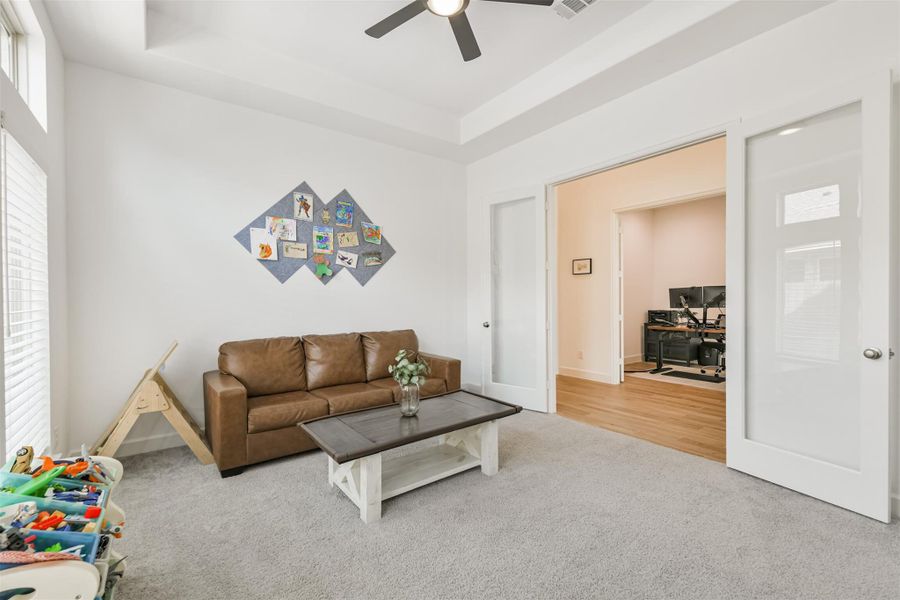 French doors open to the game room off the main hall. French doors open to the game room off the main hall.