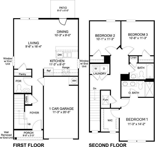 2D floor plan layout for the Altamont Townhome by D.R. Horton in Belcourt Landing, Cleveland, TN (Image 3).