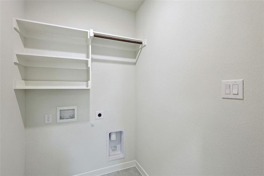 Laundry room with hookup for a washing machine, hookup for an electric dryer, and gas dryer hookup