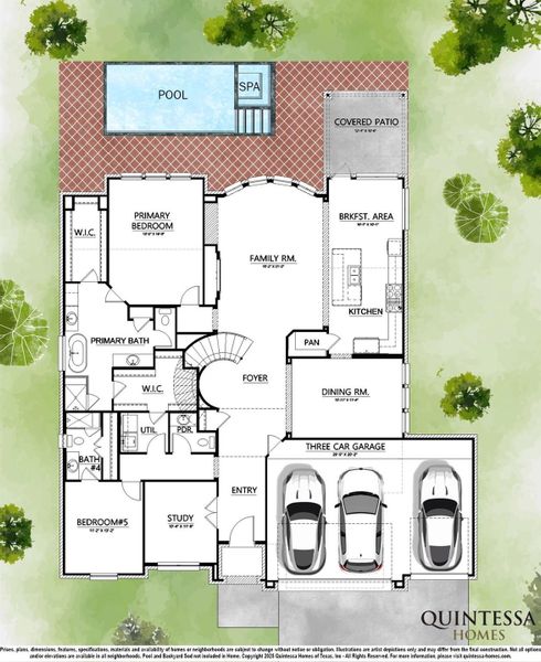 Artist Rendering of 1st Floor on Site Plan. Pool and Backyard Sod Not Included In Home.