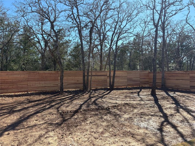 View of fenced backyard