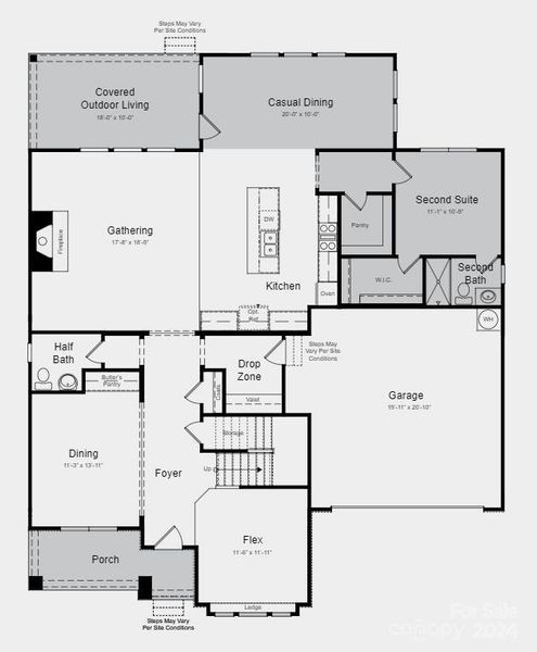 Structural options added: first floor guest suite, extended casual dining area, covered outdoor living, game room.