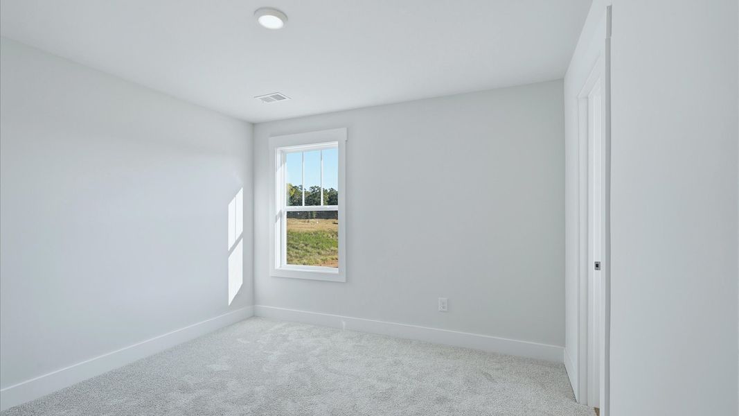 Highly functional bedroom with large windows, carpeted flooring, and tasteful finishes throughout at Mulberry Estates