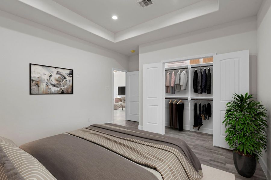 Virtually Staged: This angle showcases how spacious the master bedroom really is, and has a large walk-in closet.