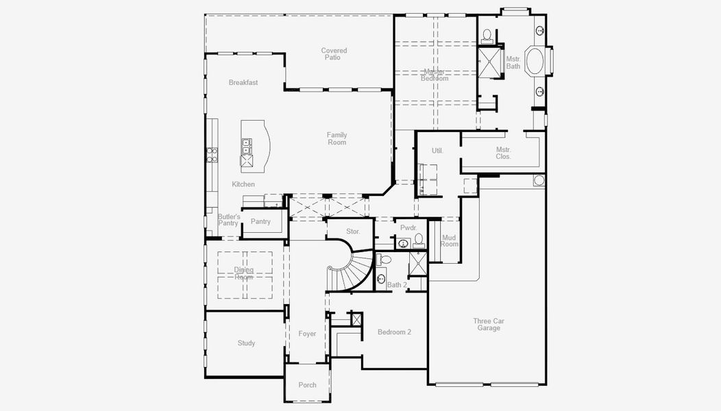 2D floor plan layout for the Pineland by Coventry Homes in Pecan Square 100', Northlake, TX (Image 4).