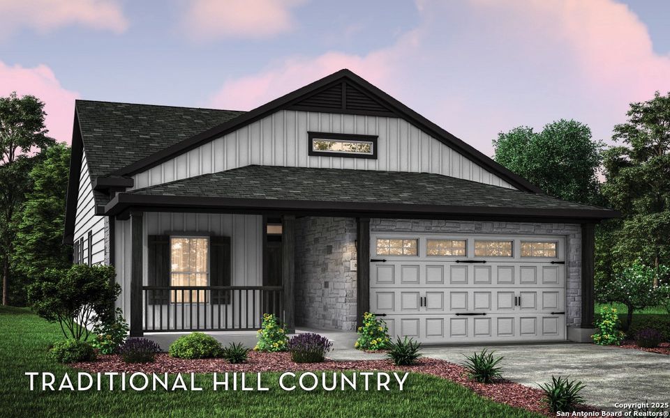 Front exterior of a new home in Homestead, Schertz, TX, highlighting curb appeal (Image 1). Front exterior of a new home in Homestead, Schertz, TX, highlighting curb appeal (Image 1).