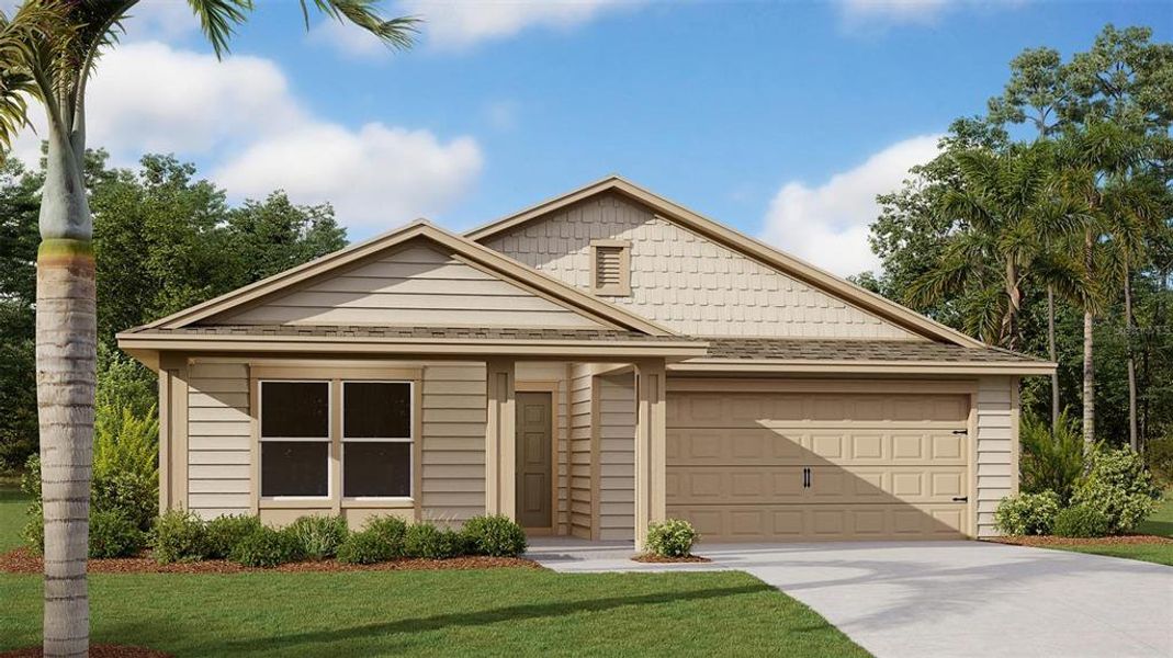Front exterior of a new home in Sawmill Branch Express, Palm Coast, FL, highlighting curb appeal (Image 2).