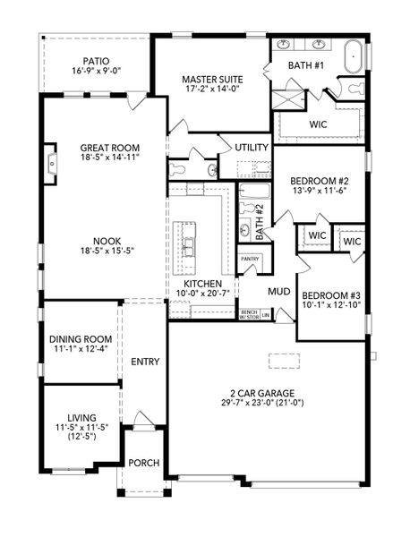 2D floor plan layout for the Cedarwood I by Sandlin Homes in Sheppard's Place, Waxahachie, TX (Image 3).