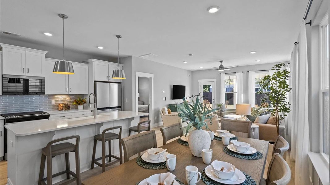 Furnished interior view inside a new home in Farms at Bellingham, Mooresville (Image 7). Furnished interior view inside a new home in Farms at Bellingham, Mooresville (Image 7).