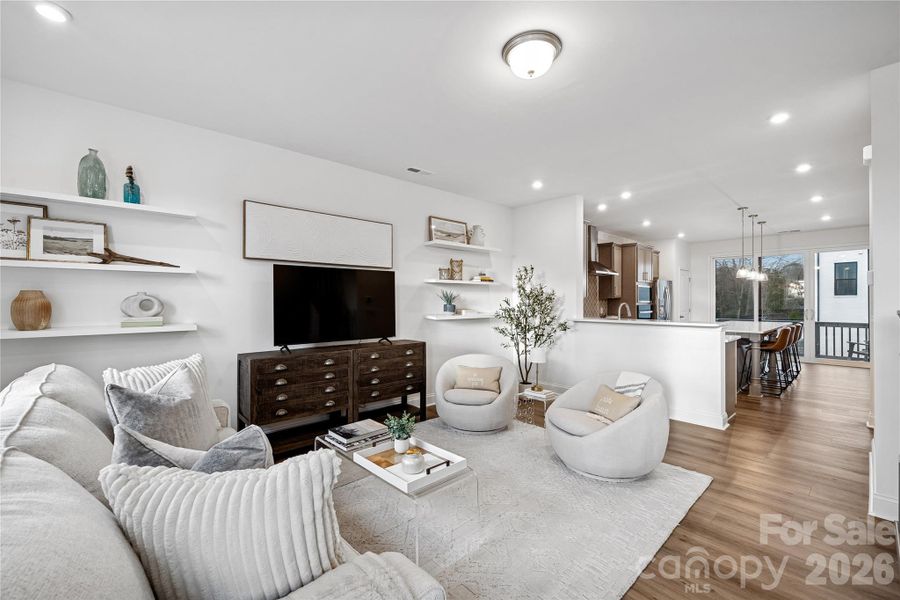 Large open concept living room and den