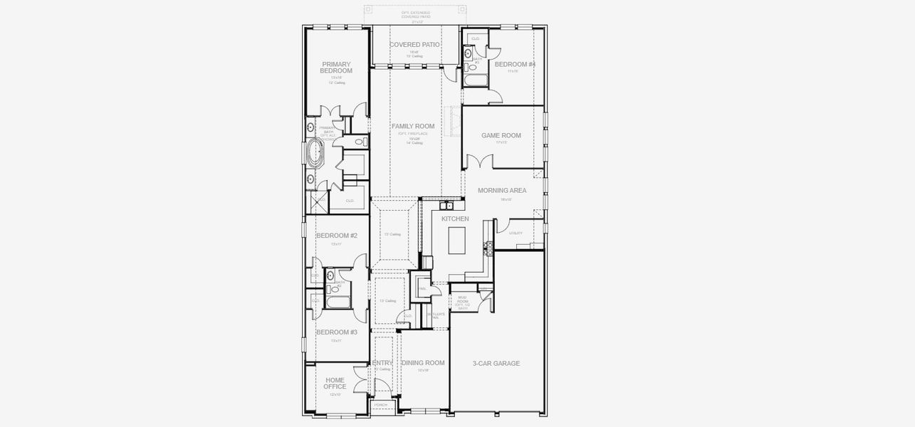 2D floor plan layout for the 3257W by Perry Homes in Lakes of Cane Island, Katy, TX (Image 3).