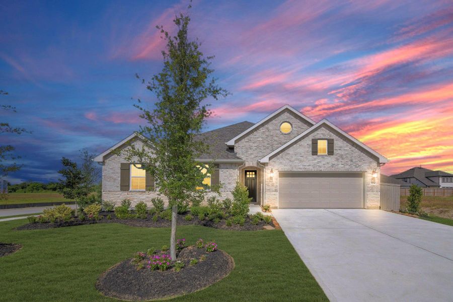 Front exterior of a new home in Westland Ranch, League City, TX, highlighting curb appeal (Image 2). Front exterior of a new home in Westland Ranch, League City, TX, highlighting curb appeal (Image 2).