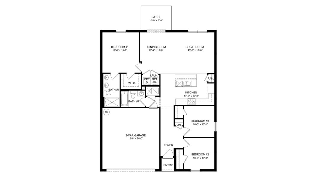 2D floor plan layout for the ARCHER II by D.R. Horton in Rye Crossing, Parrish, FL (Image 3).