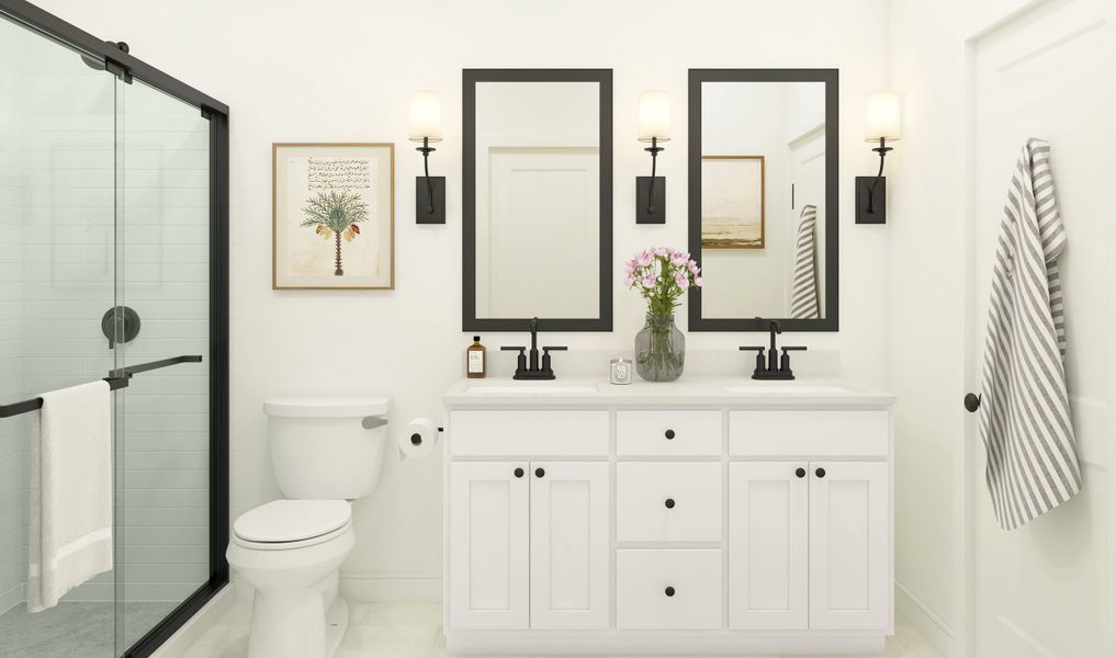 Primary bath with matte black hardware Primary bath with matte black hardware