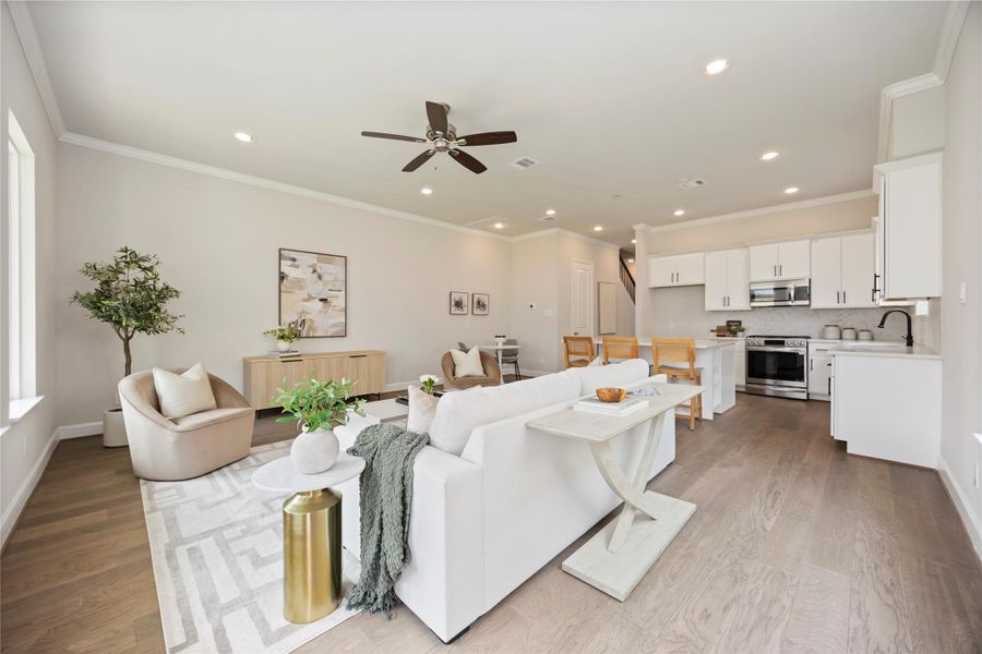 Equipped with CAT6 Ethernet, this living room invites technology and entertainment to blend seamlessly into your daily living.