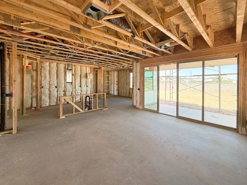 Great room, kitchen and dining