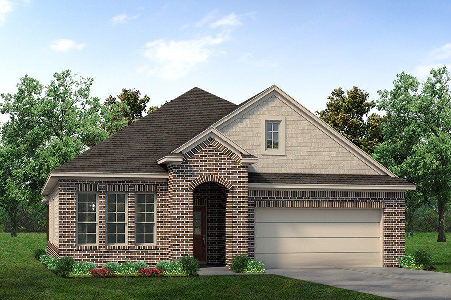 Front exterior of a new home in Cedar Ridge Estates, Anna, TX, highlighting curb appeal (Image 1). Front exterior of a new home in Cedar Ridge Estates, Anna, TX, highlighting curb appeal (Image 1).