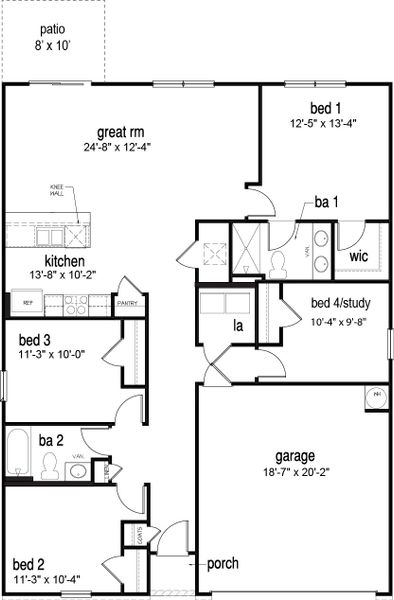 2D floor plan layout for the Freeport by D.R. Horton in The Hideaway at Fox Meadows, Bluff City, TN (Image 3).