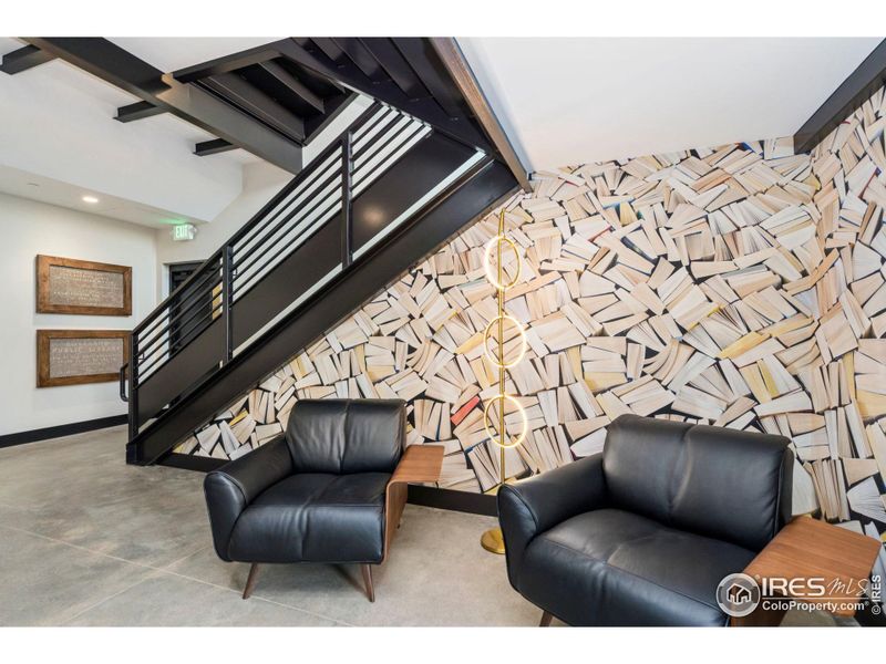 The building's lobby features details that remind guests and residents of the building's original purpose as Loveland's Public Library.