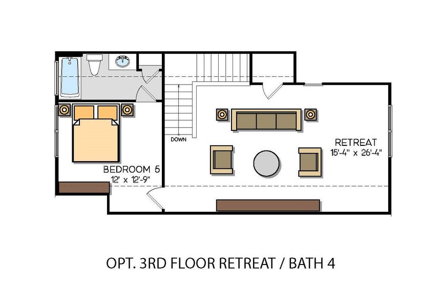 2D floor plan layout for the Pinehurst with 3rd Floor Retreat by Greybrook Homes in Edmunds Farm, Clover, SC (Image 22).
