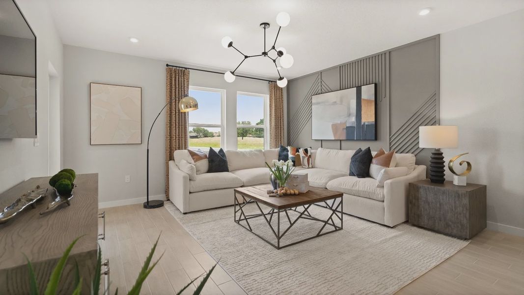 Jupiter Model Home Floor Plan Living Area by DRB Homes, Available in Hamilton Bluff, Haines City, FL.