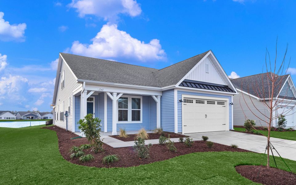 Front exterior of a new home in Bridgewater - Shorehaven Village, Little River, SC, highlighting curb appeal (Image 18).
