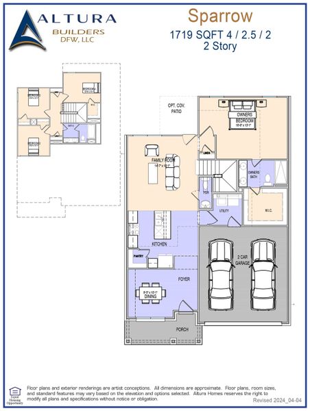 2D floor plan layout for the Sparrow by Altura Homes in Stonecreek, Sulphur Springs, TX (Image 4).