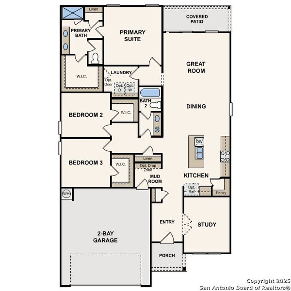 2D floor plan layout of this home in Cinco Lakes, San Antonio, TX (Image 3).