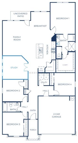 2D floor plan layout of this home in Hillside Village, Temple, TX (Image 2). 2D floor plan layout of this home in Hillside Village, Temple, TX (Image 2).