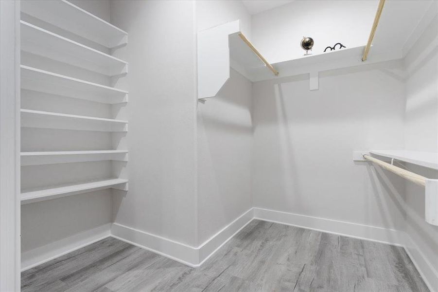 Walk in closet featuring light hardwood / wood-style floors