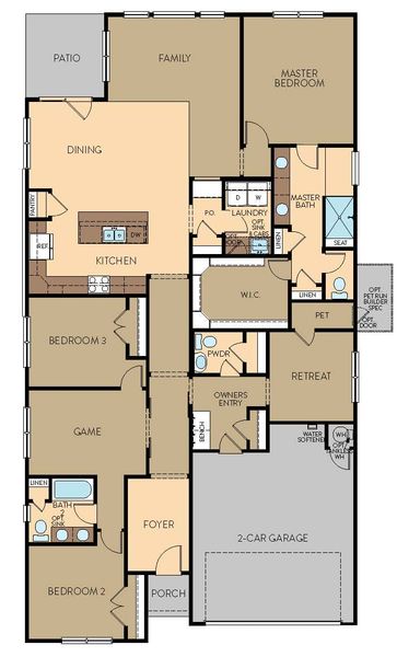 2D floor plan layout for the Zen by View Homes in Skybrooke, Live Oak, TX (Image 3).