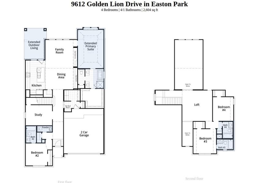 2D floor plan layout of this home in Easton Park, Austin, TX (Image 4).