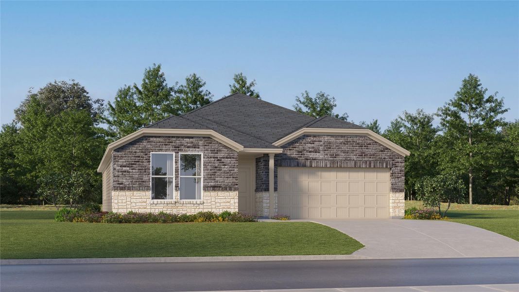 Front exterior of a new home in Cotton Brook, Hutto, TX, highlighting curb appeal (Image 22).