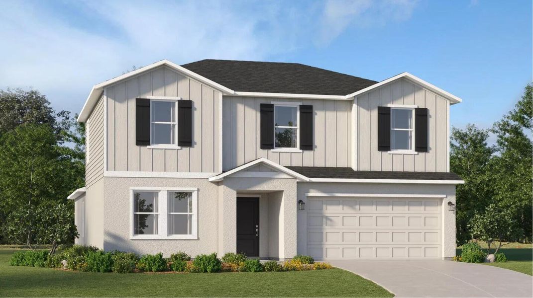 Front exterior of a new home in Brystol at Wylder: The Oaks Collection, Port St. Lucie, FL, highlighting curb appeal (Image 1).