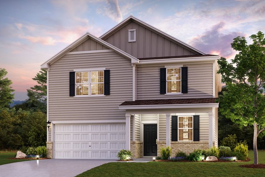 Front exterior of a new home in Blue Sky Meadows, Monroe, NC, highlighting curb appeal (Image 1). Front exterior of a new home in Blue Sky Meadows, Monroe, NC, highlighting curb appeal (Image 1).
