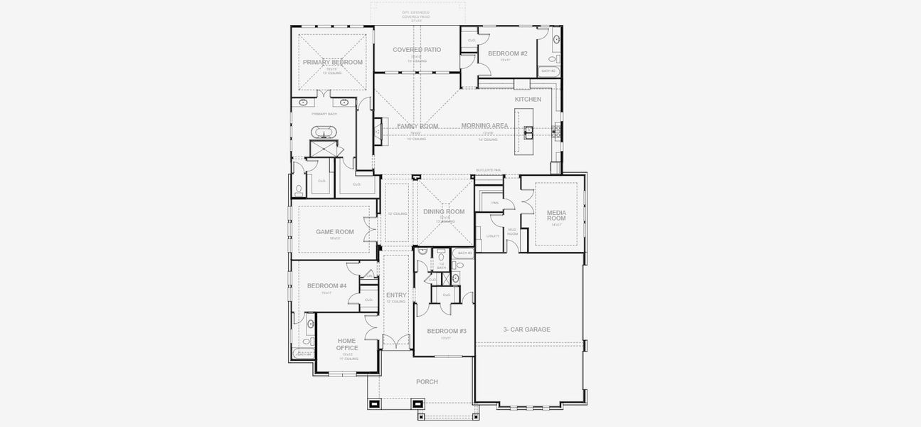 2D floor plan layout for the 3790A by Perry Homes in Creek of Driftwood, Driftwood, TX (Image 3).