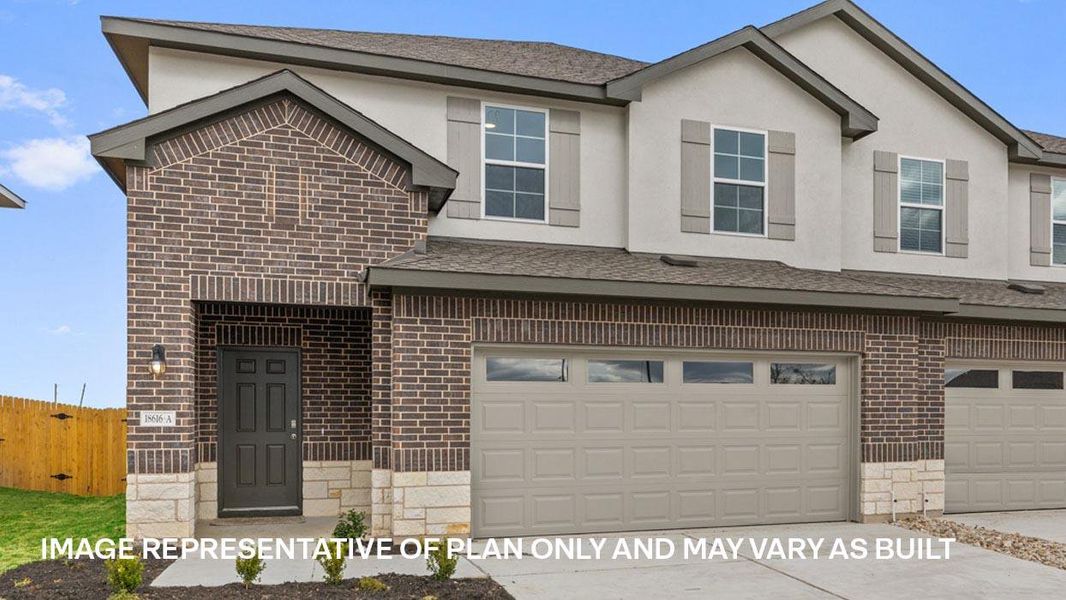 Front exterior of a new home in Palomino, Manor, TX, highlighting curb appeal (Image 19).