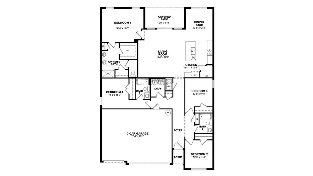 2D floor plan layout for the Madison by D.R. Horton in Oakfield Lakes, Parrish, FL (Image 2).