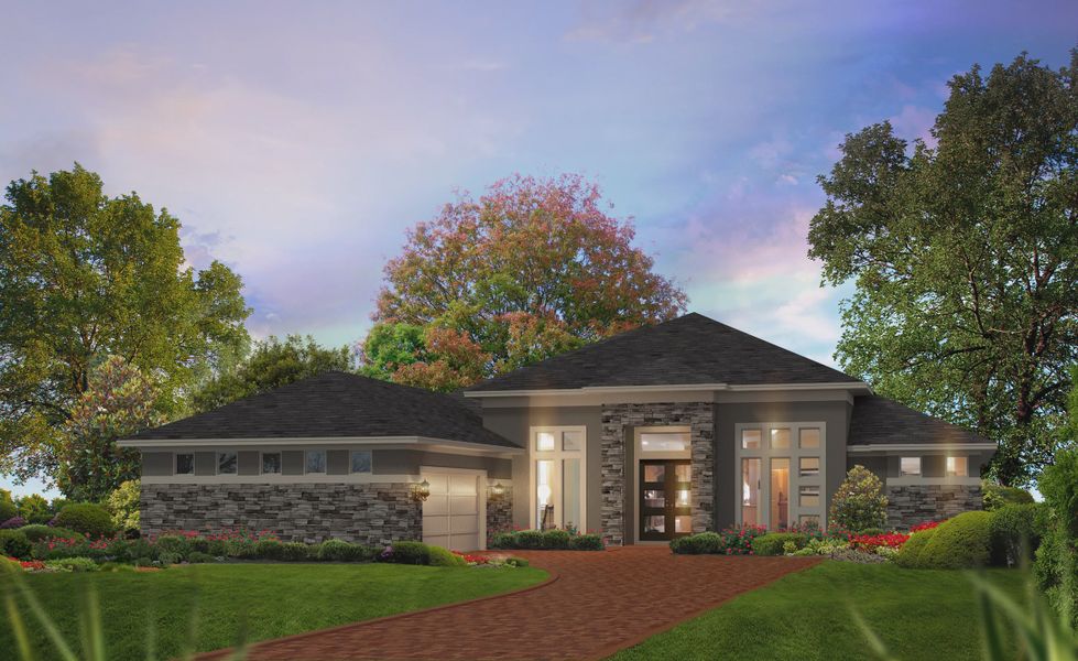 Representative exterior photo of a completed home built from the Egret II by ICI Homes in Plantation Bay, Ormond Beach, FL (Image 2). Representative exterior photo of a completed home built from the Egret II by ICI Homes in Plantation Bay, Ormond Beach, FL (Image 2).