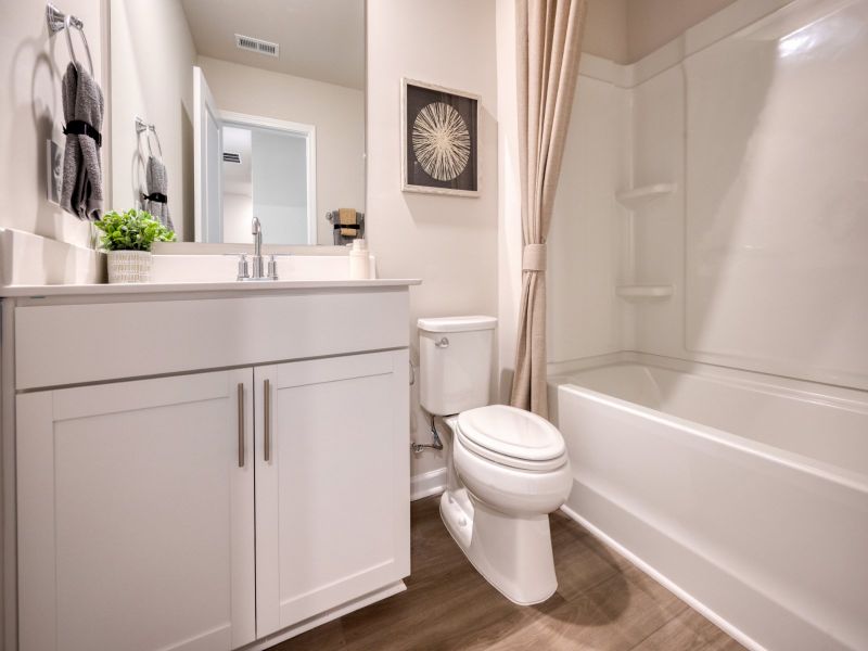 Secondary bathroom in the Topaz floorplan at a Meritage Homes community in Graham, NC.