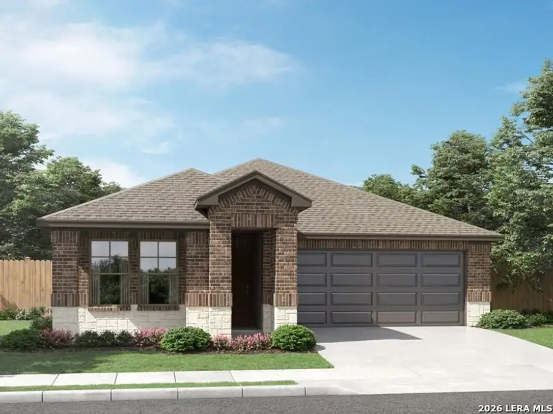 Front exterior of a new home in Lark Canyon, New Braunfels, TX, highlighting curb appeal (Image 1). Front exterior of a new home in Lark Canyon, New Braunfels, TX, highlighting curb appeal (Image 1).
