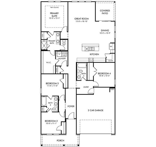 2D floor plan layout for the Gibson by Meritage Homes in Cypress Ridge - The Boardwalk Series, Longs, SC (Image 4).