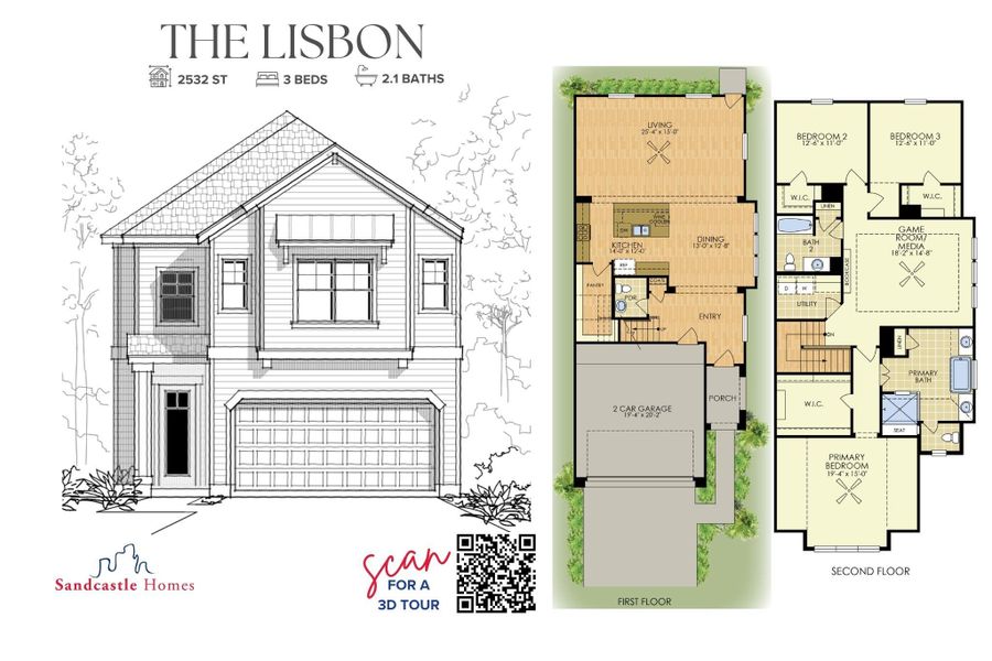 The Lisbon’s thoughtful layout offers open-concept living downstairs and spacious private bedrooms up — form and function in perfect balance.