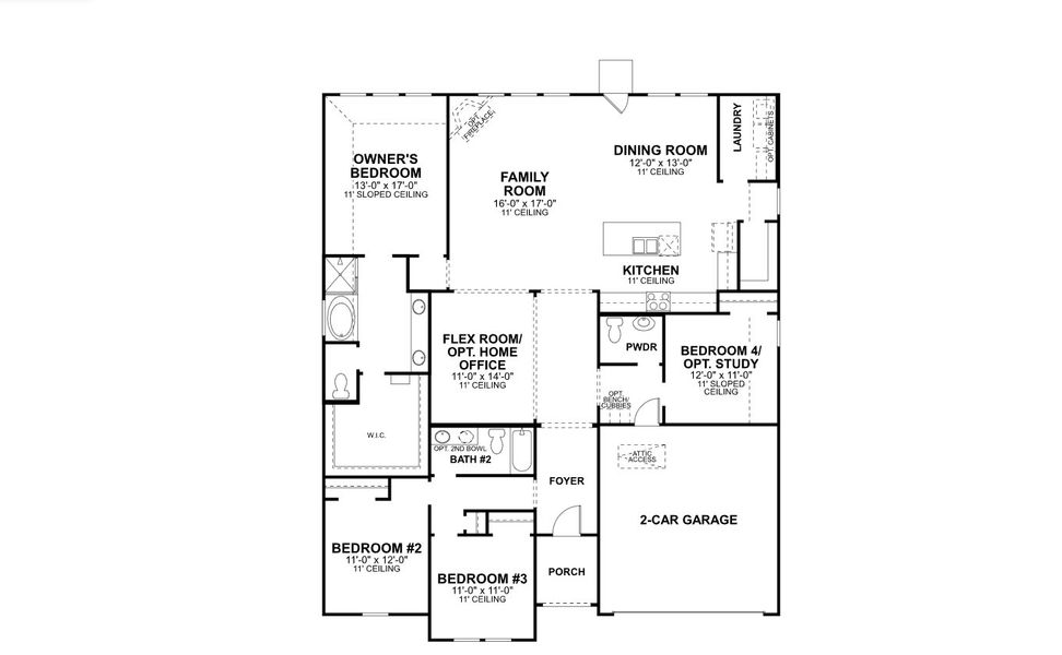 2D floor plan layout for the Sabine - Classic Series by M/I Homes in LaPrelle, Haslet, TX (Image 3).