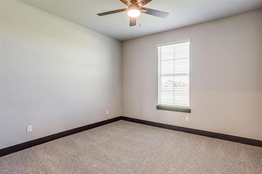 Empty room with carpet and ceiling fan