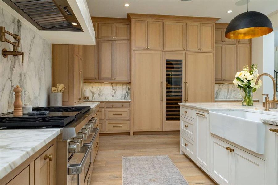 Built in refrigerator and wine fridge.