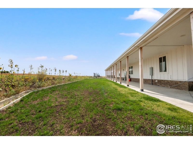 Expansive wrap-around porch overlooking open fields and young tree line, offering plenty of outdoor space to enjoy the fresh country air and peaceful views
