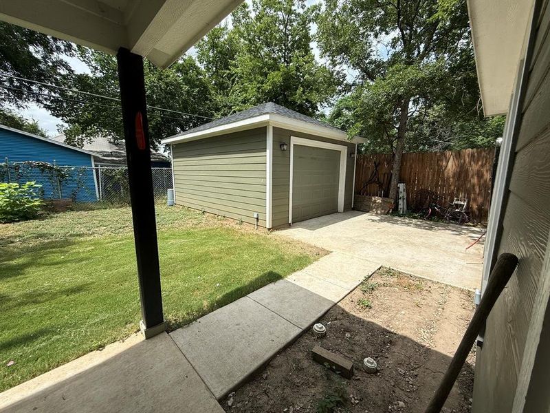View of detached garage
